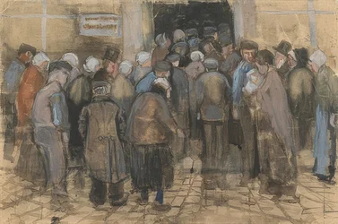 Los pobres y el dinero (Multitud frente a la oficina de la lotería estatal). 1882