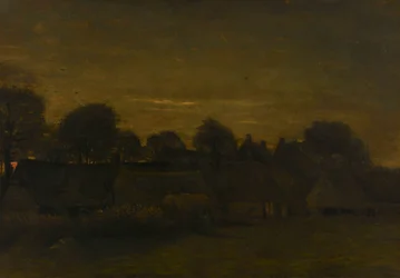 Aldea agrícola en el crepúsculo