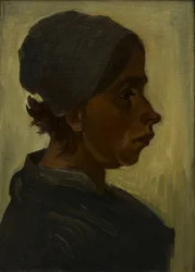 Cabeza de campesina con gorro oscuro