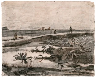Paisaje con troncos de turbera (Trabajos en el campo)