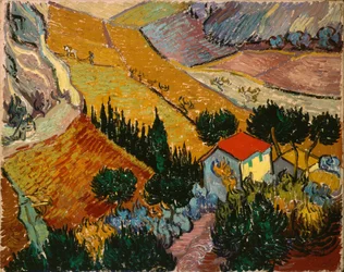 Paisaje con casa y labrador