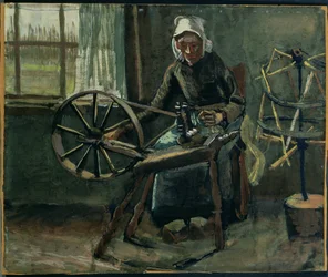 Campesina enrollando bobinas