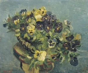"Pot de pansies sur une petite table" (Cesta de pensamientos sobre una mesita) Pintura de Vincent van Gogh (1853-1890) 1887 Dim 46x55,5 cm Museo Van Gogh, Amsterdam