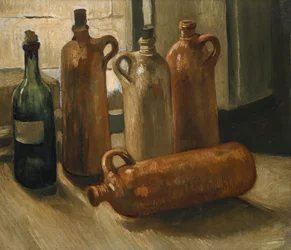 Bodegón con cinco botellas