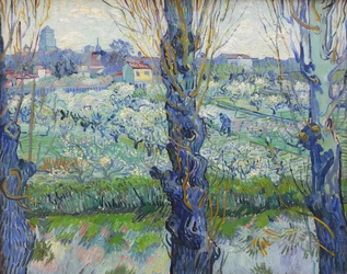 Vista de Arlés, huertos en flor