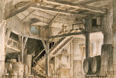 Escenografía de Francesco Bagnara, para Norma, ópera de Vincenzo Bellini (1801-1835), representada en el Teatro La Fenice de Venecia