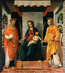 Madonna y Niño entre San Faustino y San Jovita, por Vincenzo Foppa