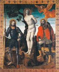San Sebastián, San Roque y San Jorge (reverso del estandarte procesional de Orzinuovi)