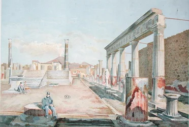 Guardián sentado entre las ruinas de Pompeya