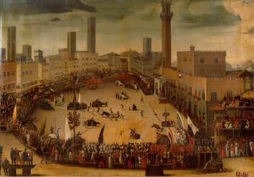 Piazza del Campo, torneo de animales alegóricos (óleo sobre lienzo)