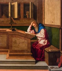 San Jerónimo en su estudio, hacia 1515-1520 (técnica mixta sobre álamo)