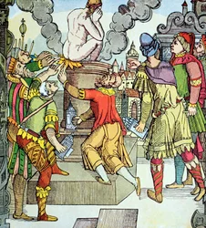 La venganza de Virgilio, xilografía del siglo XVI de Virgilio Solís (xilografía)