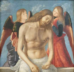 Cristo muerto sostenido por dos ángeles