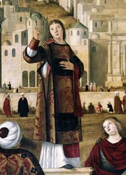 San Esteban. Detalle de "La predicación de San Esteban en Jerusalén". Pintura de Vittore Carpaccio. (1450/54-1525/26)