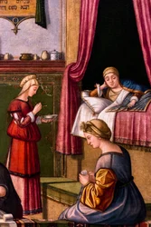 El Nacimiento de la Virgen, ciclo de la Scuola degli Albanesi, hacia 1502/03 (óleo sobre madera)