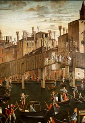 El milagro de la reliquia de la Santa Cruz en el Puente de Rialto en Venecia (detalle)