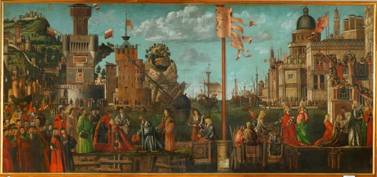 El encuentro de Úrsula y su prometido Ereo: salida de los peregrinos (pintura sobre lienzo)