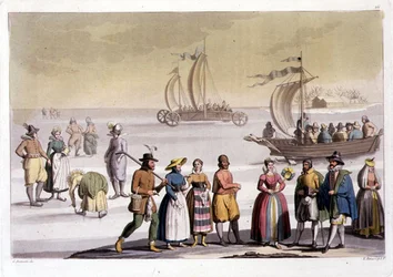 Escena de patinaje holandesa grabada por G. Bramatti
