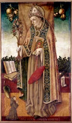 Representación de San Buenaventura sosteniendo el árbol de la redención