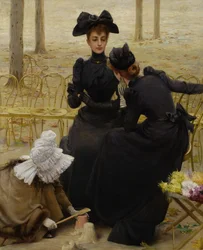 Conversación en el Jardín de Luxemburgo. Pintura de Corcos, Vittorio Matteo (1859-1933), óleo sobre lienzo