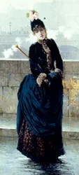 Dama en un puente de París de Vittorio Matteo Corcos (1859-1933), óleo sobre lienzo