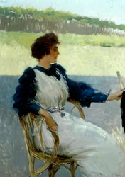 Retrato de dama al aire libre de Vittorio Matteo Corcos (1859-1933), óleo sobre lienzo, 92x64 cm, hacia 1910
