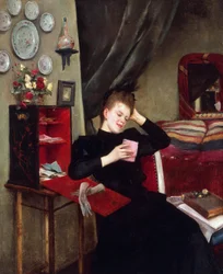 Dulces recuerdos, pintura de Vittorio Matteo Corcos (1859-1933), óleo sobre lienzo, 50x61 cm