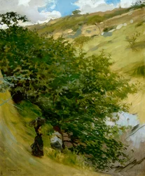 Montón de leña en un paisaje de Vittorio Matteo Corcos (1859-1933), óleo sobre lienzo, 53x43 cm