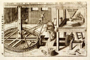 Máquina de molienda impulsada por caballos 1607
