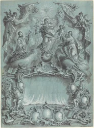 Un Escenario Rococó Elaborado con la Virgen y el Niño y Santos Derrotando el Mal, la Herejía y el Amor Profano