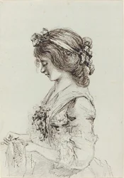 Una joven cosiendo [recto]