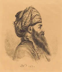 Cabeza de perfil de oriental con turbante