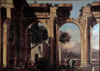 Paisaje con ruinas. Pintura de Viviano Codazzi (1604-1670) Siglo XVII Dim 100x132 cm Venecia, Museo Correr, n 1037
