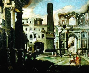 Escena de ciudad en Italia con ruinas antiguas