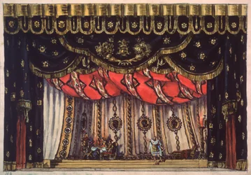 Decorado preparatorio para la obra de teatro "Le destructeur de Jerusalem" de Arvid Jarnefelt - Stage design for the play The Destroyer of Jerusalem by Arvid Jarnefelt (1861-1932) - Oeuvre de Vladimir Alexeyevich Shchuko (1878-1939), aquarelle, gouache et