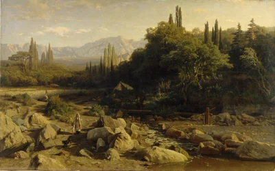 La Crimea. Paisaje montañoso con río, 1868