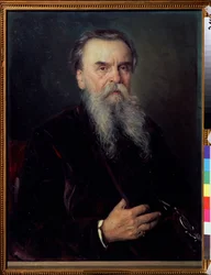 Portrait du collectionneur Ivan Tsvetkov (1845-1917) (Retrato del coleccionista I. Tsvetkov). Pintura de Vladimir Yegorovich Makovski (Makovsky, Makovskij) (1846-1920), huile sur toile