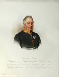 Retrato del General Nikolai Alexandrovich Sablukov (1776-1848) (Del Álbum de la Guardia Imperial a Caballo) - Hau (Gau), Vladimir Ivanovich (1816-1895) - 1846-1849 - Acuarela sobre papel - Instituto de Literatura Rusa IRLI (Pushkin -Casa), San Petersburgo
