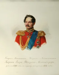 Retrato del General Yegor Fyodorovich Meiendorf (1794-1879) (Del Álbum de la Guardia Imperial a Caballo) - Hau (Gau), Vladimir Ivanovich (1816-1895) - 1846-1849 - Acuarela sobre papel - Instituto de Literatura Rusa IRLI (Pushkin -Casa), San Petersburgo