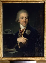 Retrato de Alexandre Labzine (Labzin o Labsine) (1766-1825), escritor ruso y masón. Pintura de Vladimir Borovikovsky (o Borovikovski) (1757-1825), después de 1816. Galería Estatal Tretiakov, Moscú