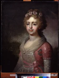 Retrato de la gran duquesa Alexandra Pavlovna (1783-1801), hija del emperador Pablo I (Retrato de la gran duquesa Alexandra Pavlovna, hija del emperador Pablo I). Pintura de Vladimir Lukich Borovikovsky (o Borovikovsky) (1757-1825). Óleo sobre lienzo