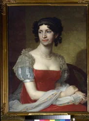 ""Retrato de la princesa Margarita Dolgorukaya (1785-1814)"" Lleva un collar de perlas y una tiara. Pintura de Vladimir Lukich Borovikovsky (o Borovikovsky) (1757-1825) 1785 Galería Estatal Tretyakov, Moscú