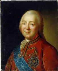 Retrato del General Conde Nikita Ivanovich Panin (1718-1783). (Retrato del General Conde N. I. Panin). Pintura de Vladimir Lukich Borovikovsky (o Borovikovski) (1757-1825), óleo sobre cartón, finales del siglo XVIII, arte ruso. Museo Estatal de Arte de Kir