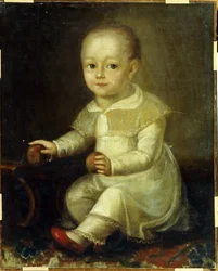 Retrato de un niño con manzanas. (Retrato de un niño con manzanas). Pintura de Vladimir Lukitch Borovikovsky (o Borovikovsky) (1757-1825)