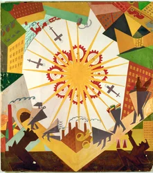 Escenografía de Mystery Bouffe del artista (gouache, lápiz sobre papel)