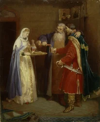 Bienvenida del boyardo al príncipe Serebrenni visitando al boyardo Morozov, 1865