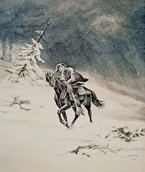 Jinete del Pony Express en las Montañas de Sierra Nevada