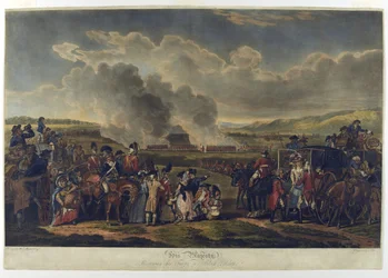 Su Majestad revisando tropas en Blackheath, 1787, grabado por R. Pollard, impreso en 1797