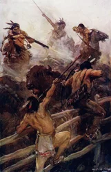 De cerca con el búfalo (litografía en color)