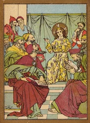 Jesús en el Templo interrogando a los doctores (litografía en color)